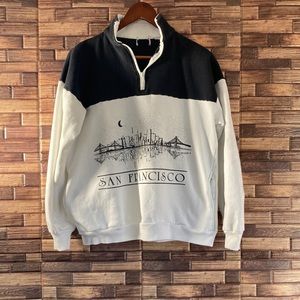 Womens Unbranded Vintage Black & White San Francisco 1/4 Zip Pullover Small